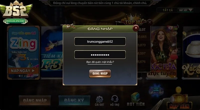 Quy trình đăng nhập B52